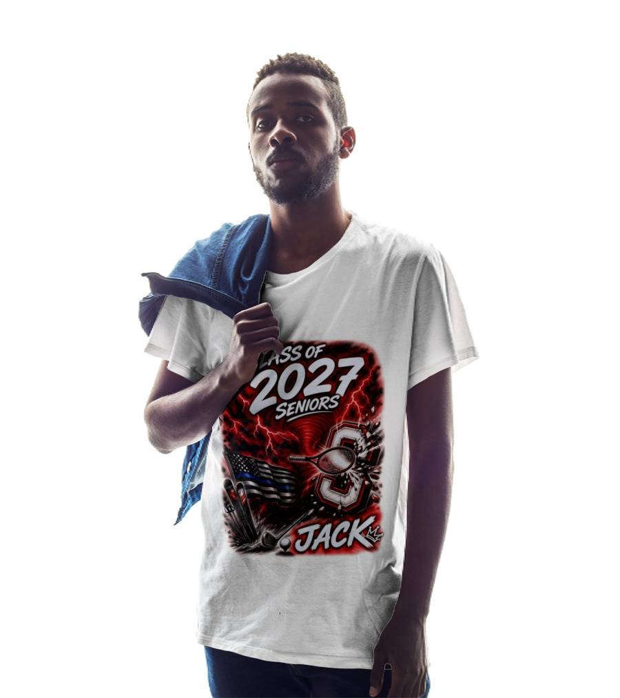 Class Of 2027 Seniors Jack Black Flag Lightning Tennis Football T-Shirt