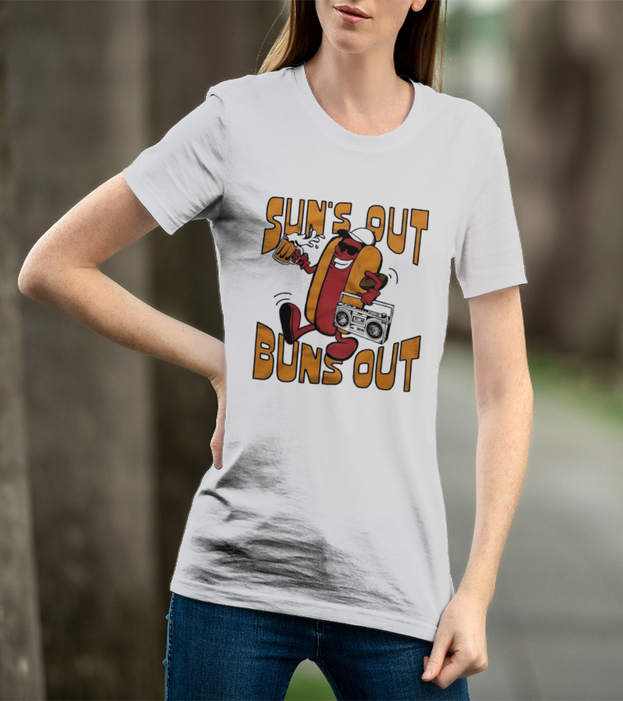 Sun's Out Buns Out Cool Hotdog With Sunglasses And Drink T-Shirt