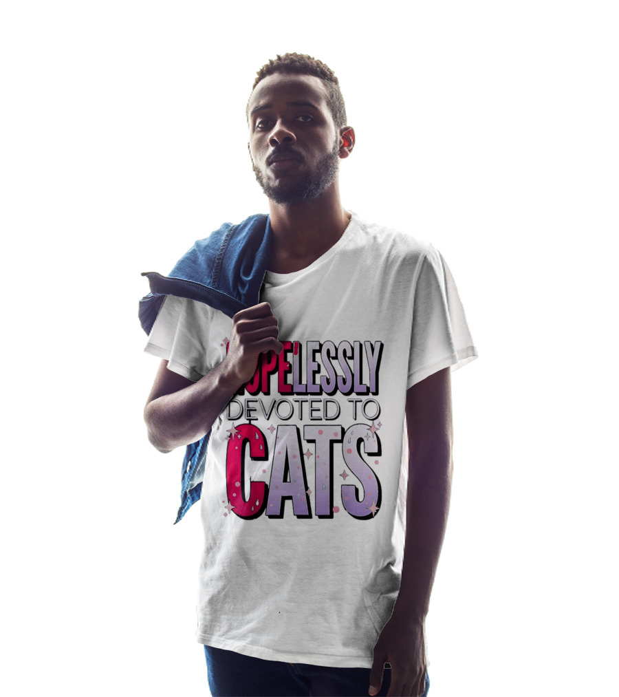 Hopelessly Devoted To Cats Glitter Sparkle T-Shirt