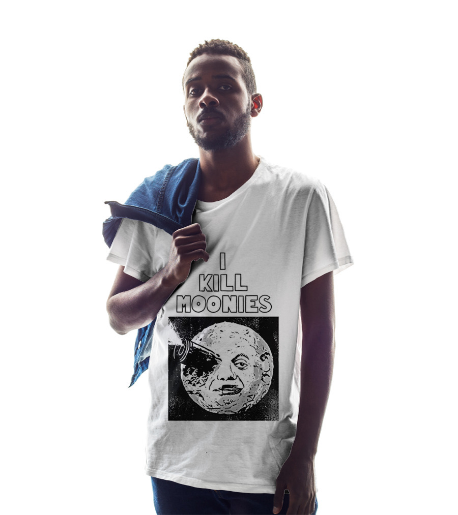 I Kill Moonies Man In The Moon Rocket Eye T-Shirt