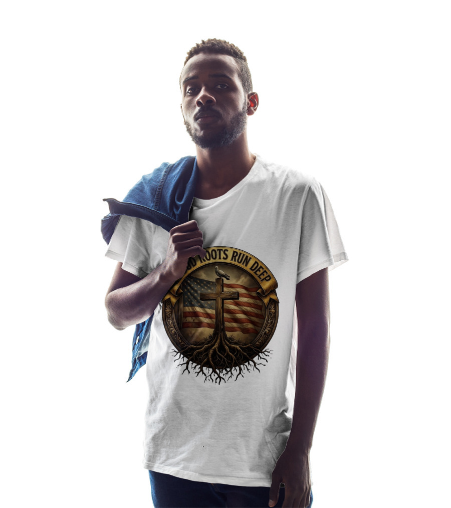 Proud Roots Run Deep Cross Dove American Flag Roots T-Shirt