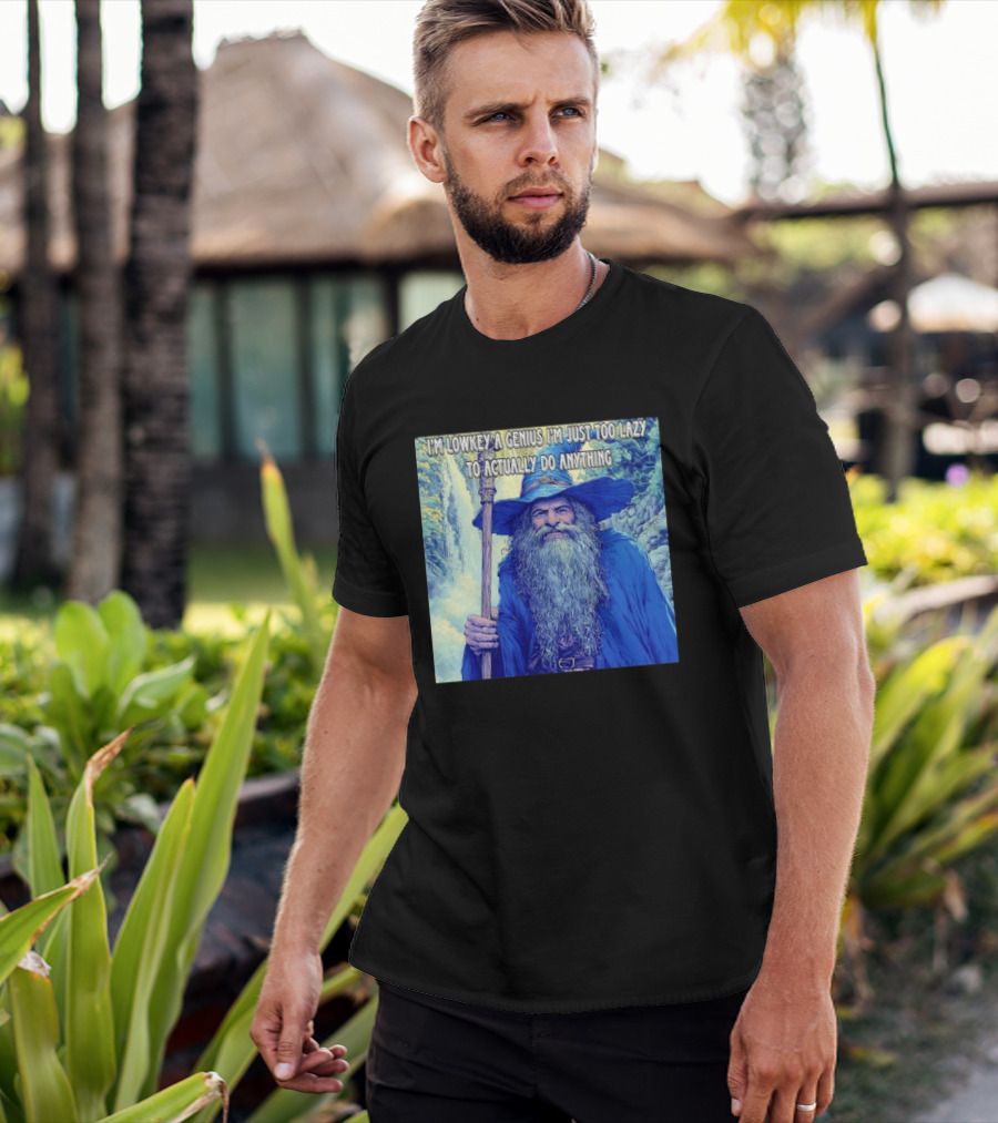 I'm Lowkey A Genius I'm Just Too Lazy To Actually Do Anything Wizard Fantasy Waterfall T-Shirt
