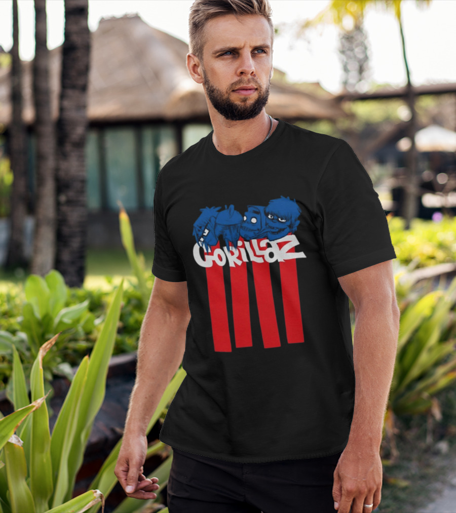 GORILLAZ Pez Heads Characters Red Stripes T-Shirt