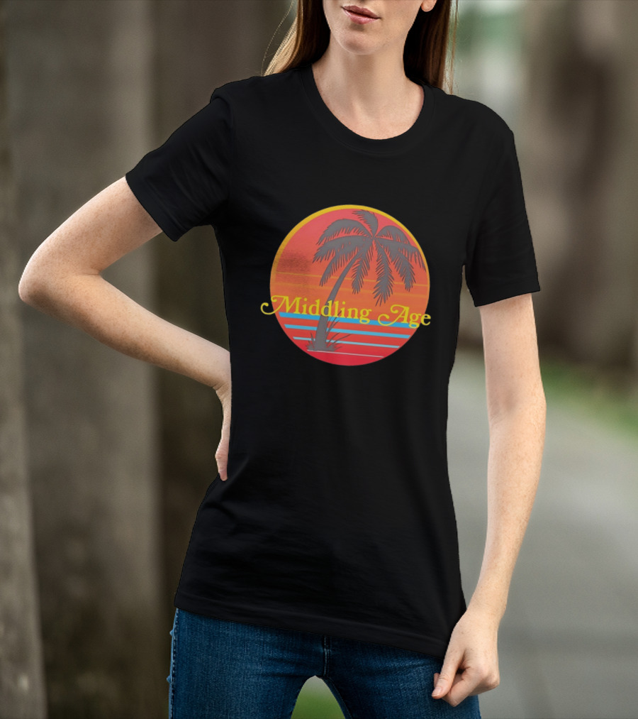 Middling Age Sunset Gradient Palm Tree Tropical T-Shirt