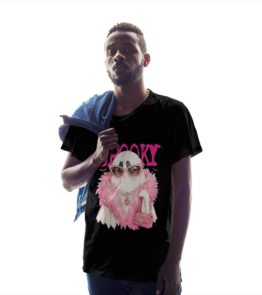 Spooky Glamorous Ghost With Pink Fur And Sunglasses T-Shirt