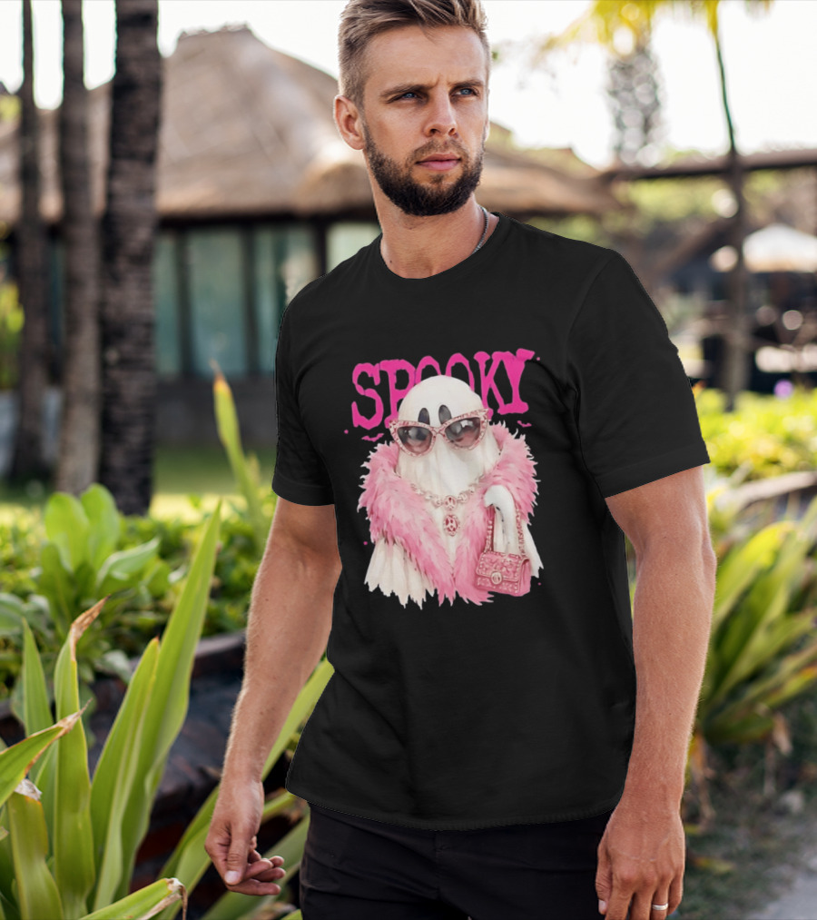 Spooky Glamorous Ghost With Pink Fur And Sunglasses T-Shirt