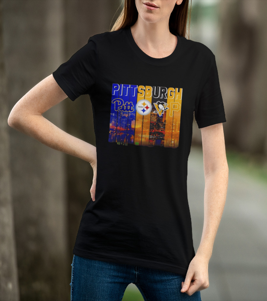 Pittsburgh Pitt Steelers Penguins Pirates City Skyline T-Shirt