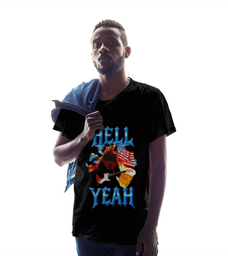Hell Yeah Bear American Flag Guitar Beer Celebration T-Shirt