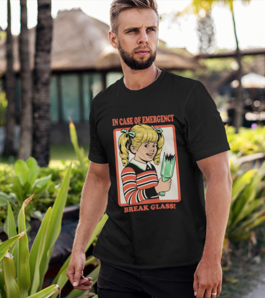 In Case Of Emergency Break Glass Blonde Girl With Striped Sweater Holding Broken Bottle T-Shirt