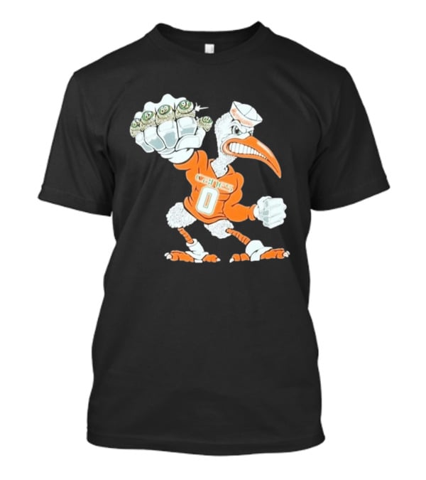 Miami Hurricanes Sebastian The Ibis 5 Rings Champs 1983 1987 1989 1991 2001 T-Shirt