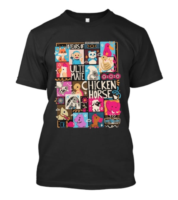 10 Years Of Ultimate Chicken Horse Anniversary With Colorful Animal Characters T-Shirt