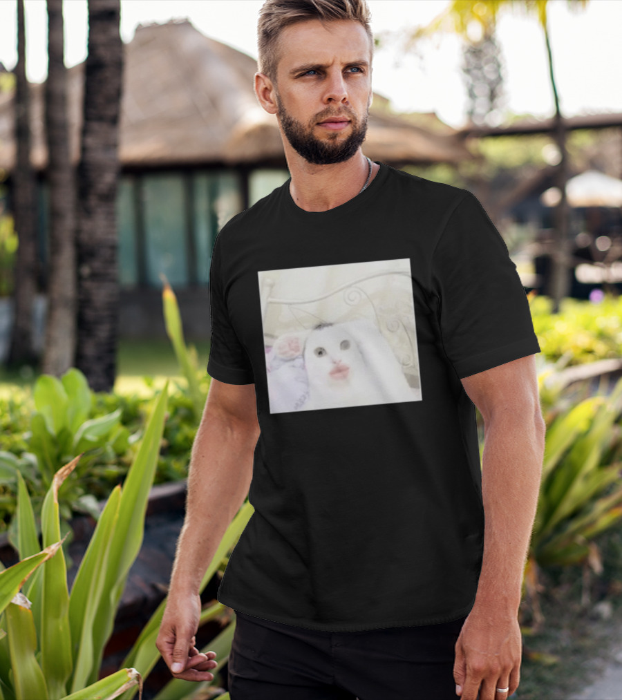 Cursed Cat Meme Funny Distorted Face Filter Selfie T-Shirt