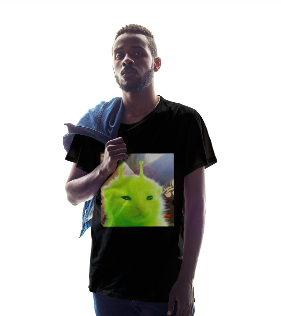 Gleep Alien Kitty Green Cat Antennae Fluffy Feline Fantasy T-Shirt