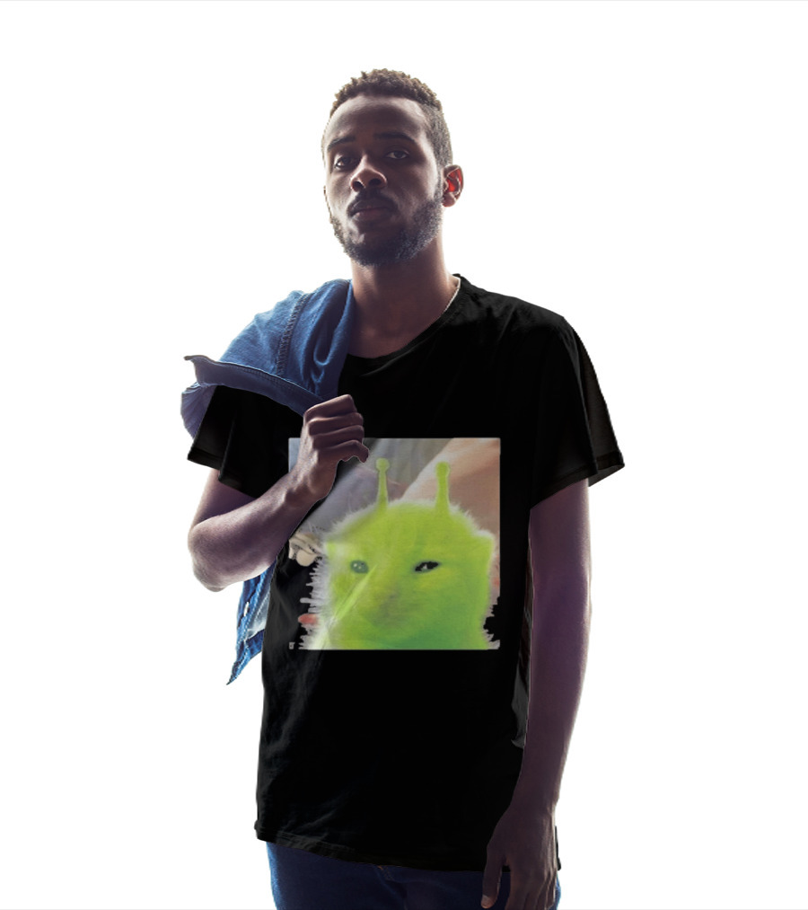Glorp Alien Cat Winking Whimsical Green Feline With Antennae T-Shirt