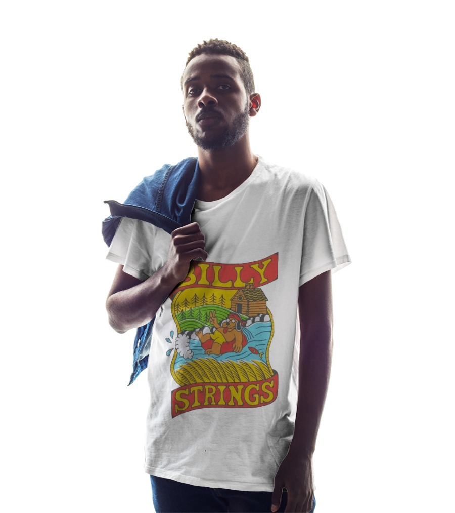 Billy Strings Tubing Bear Cabin Scene With Trees And Fish T-Shirt