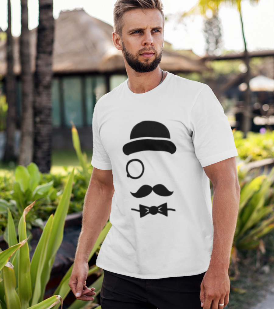 Bowler Hat Monocle Mustache Bow Tie T-Shirt
