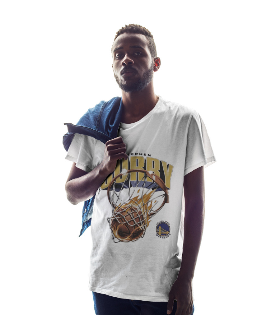 Stephen Curry Golden State Warriors Flaming Basketball Net T-Shirt
