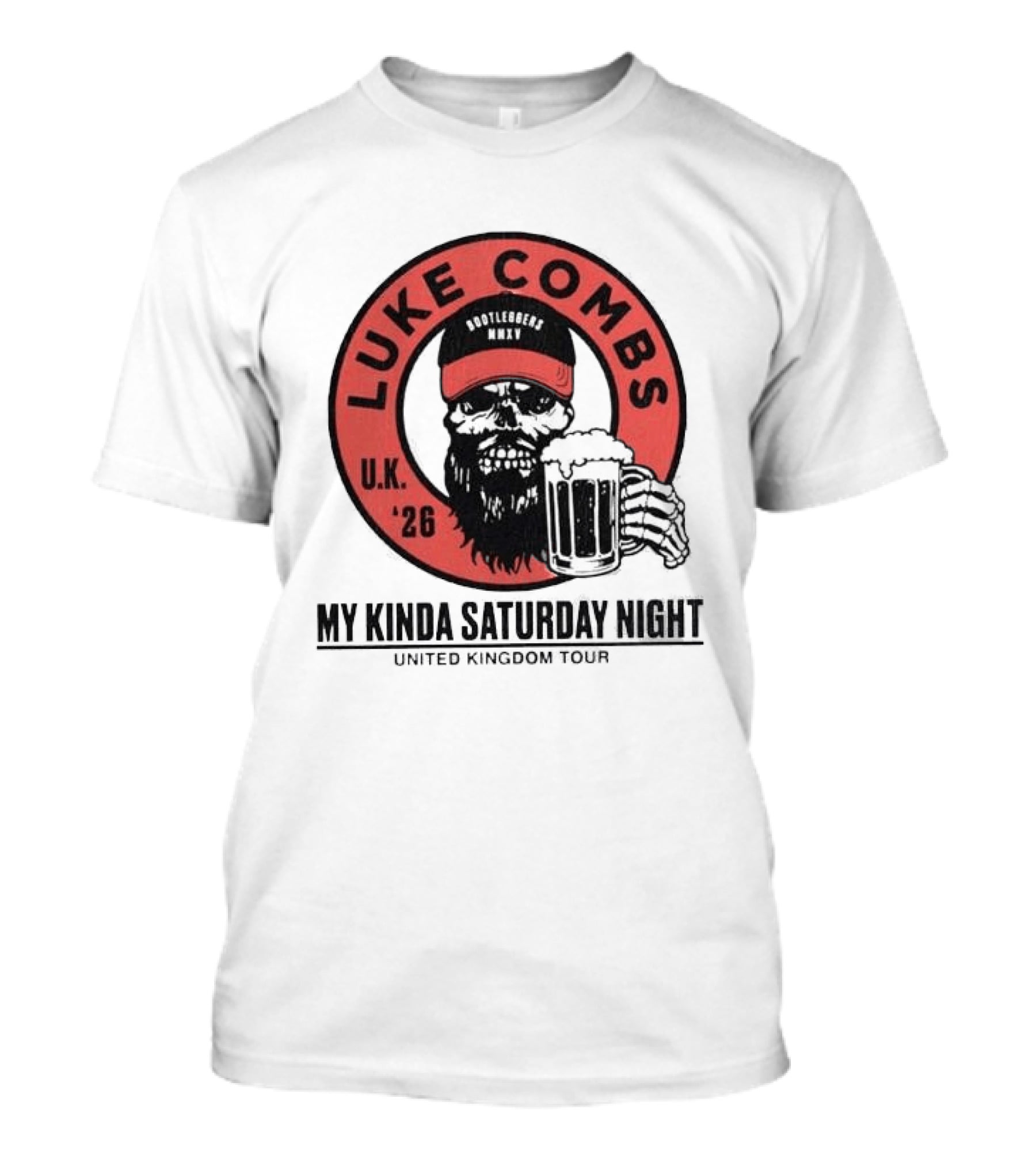 Luke Combs My Kinda Saturday Night UK Tour 2026 Pop Up Skeleton Holding Beer T-Shirt