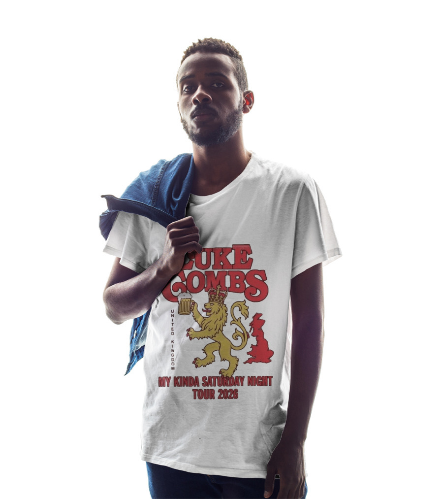 Luke Combs United Kingdom My Kinda Saturday Night Tour 2026 Lion Holding Beer T-Shirt