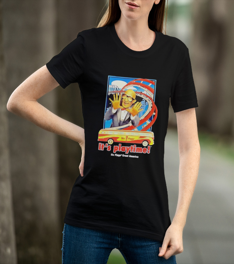 Six Flags Great America Mr. Six It's Playtime Roller And Bus Adventure T-Shirt