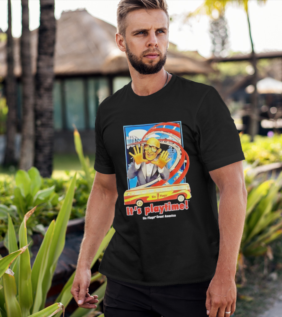 Six Flags Great America Mr. Six It's Playtime Roller And Bus Adventure T-Shirt
