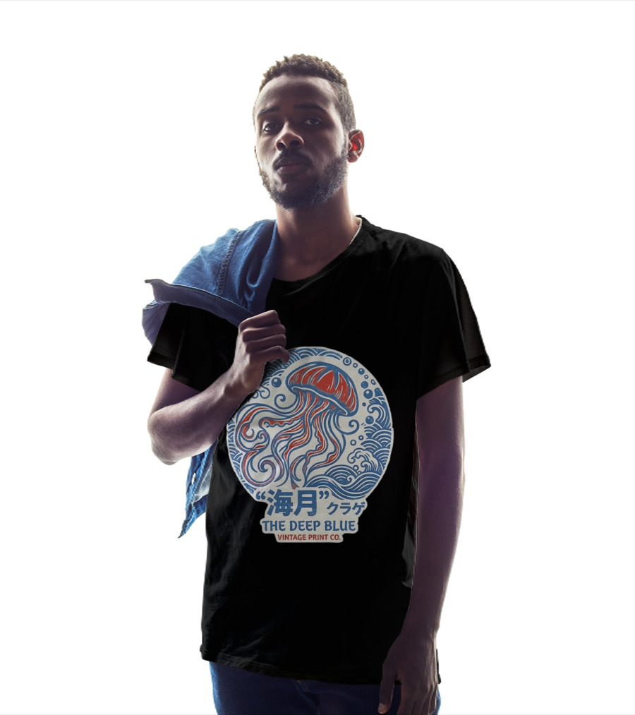 Vintage Print Co The Deep Blue Jellyfish Ocean T-Shirt