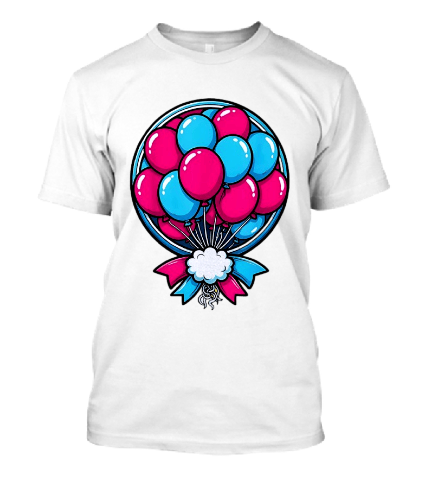 Balloon Bouquet Cartoon Vibrant Pink And Blue Celebration T-Shirt