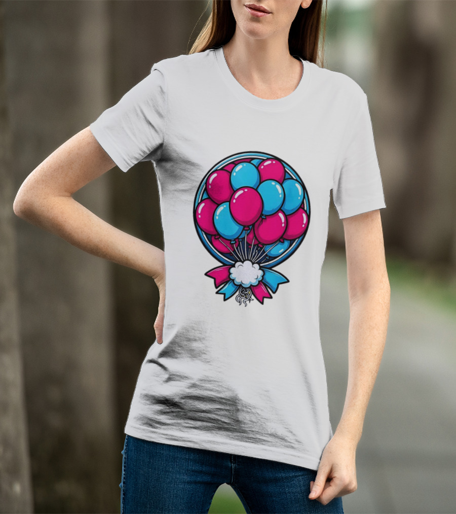 Balloon Bouquet Cartoon Vibrant Pink And Blue Celebration T-Shirt