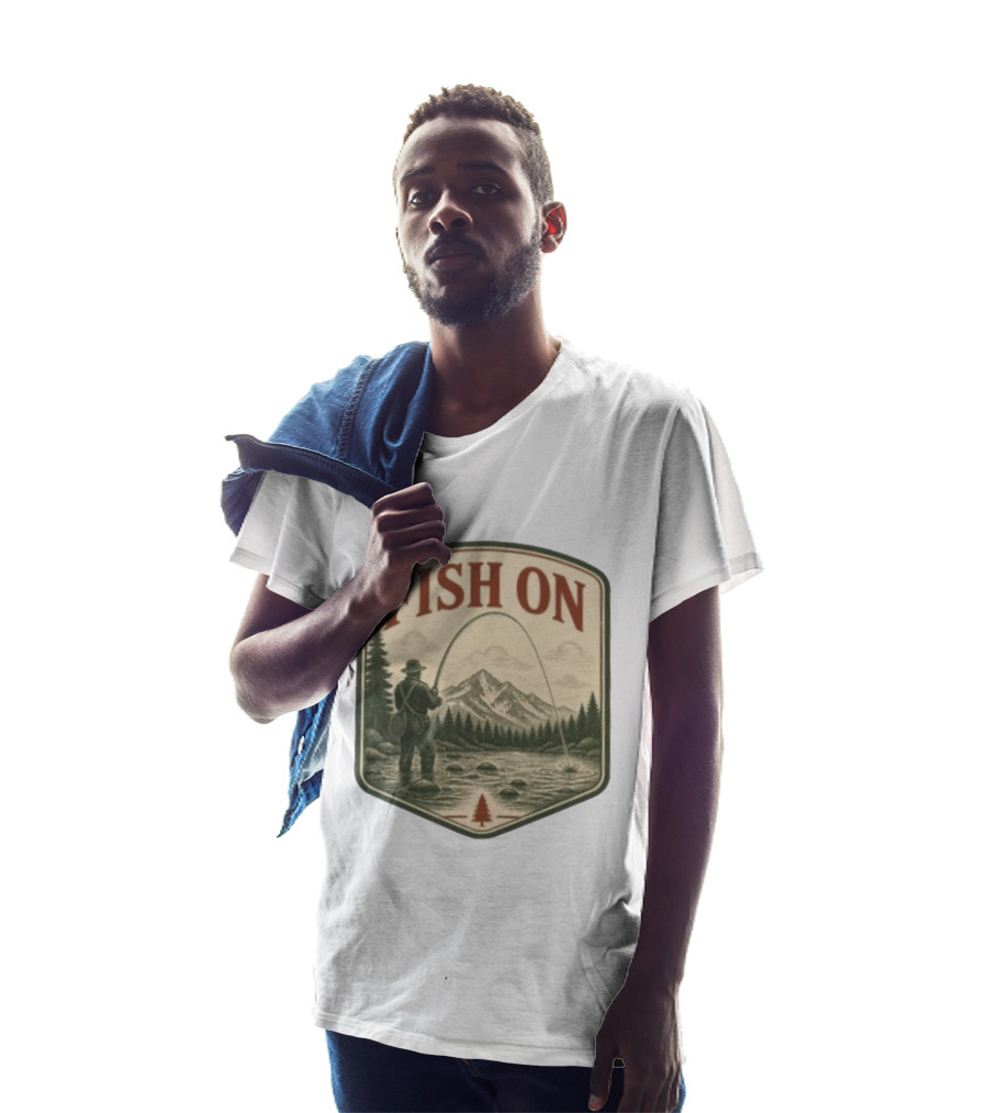 Fish On Fly Fishing Fisherman Mountain Landscape Adventure T-Shirt