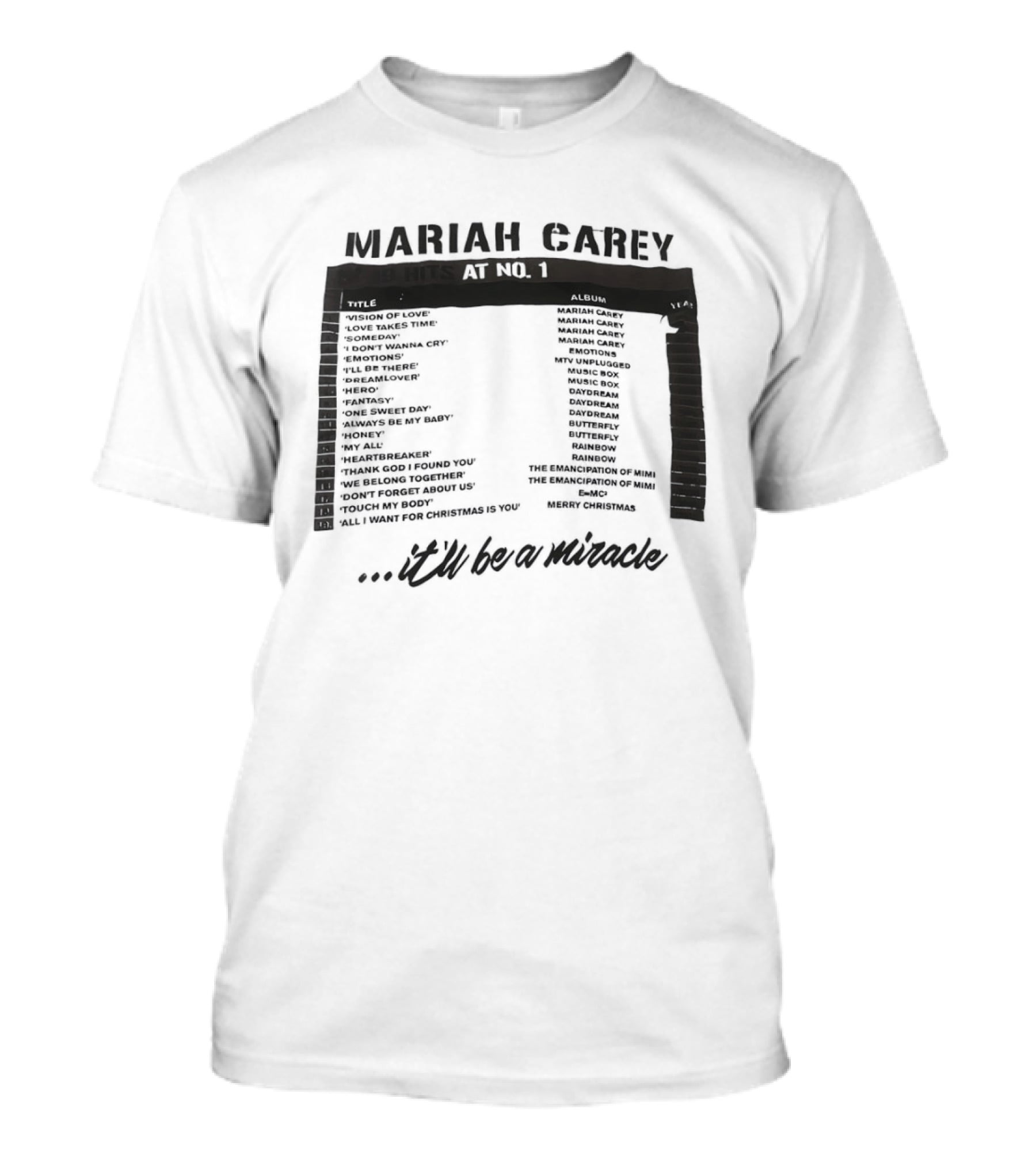 Mariah Carey 19 Hits At No 1 Tracklist It'll Be A Miracle T-Shirt