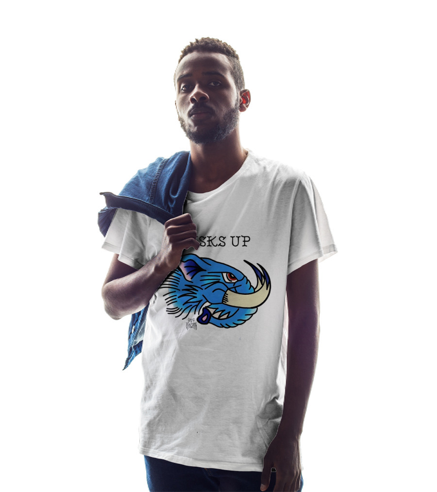 Tusks Up Blue Boar Head By Ghou Viscera T-Shirt