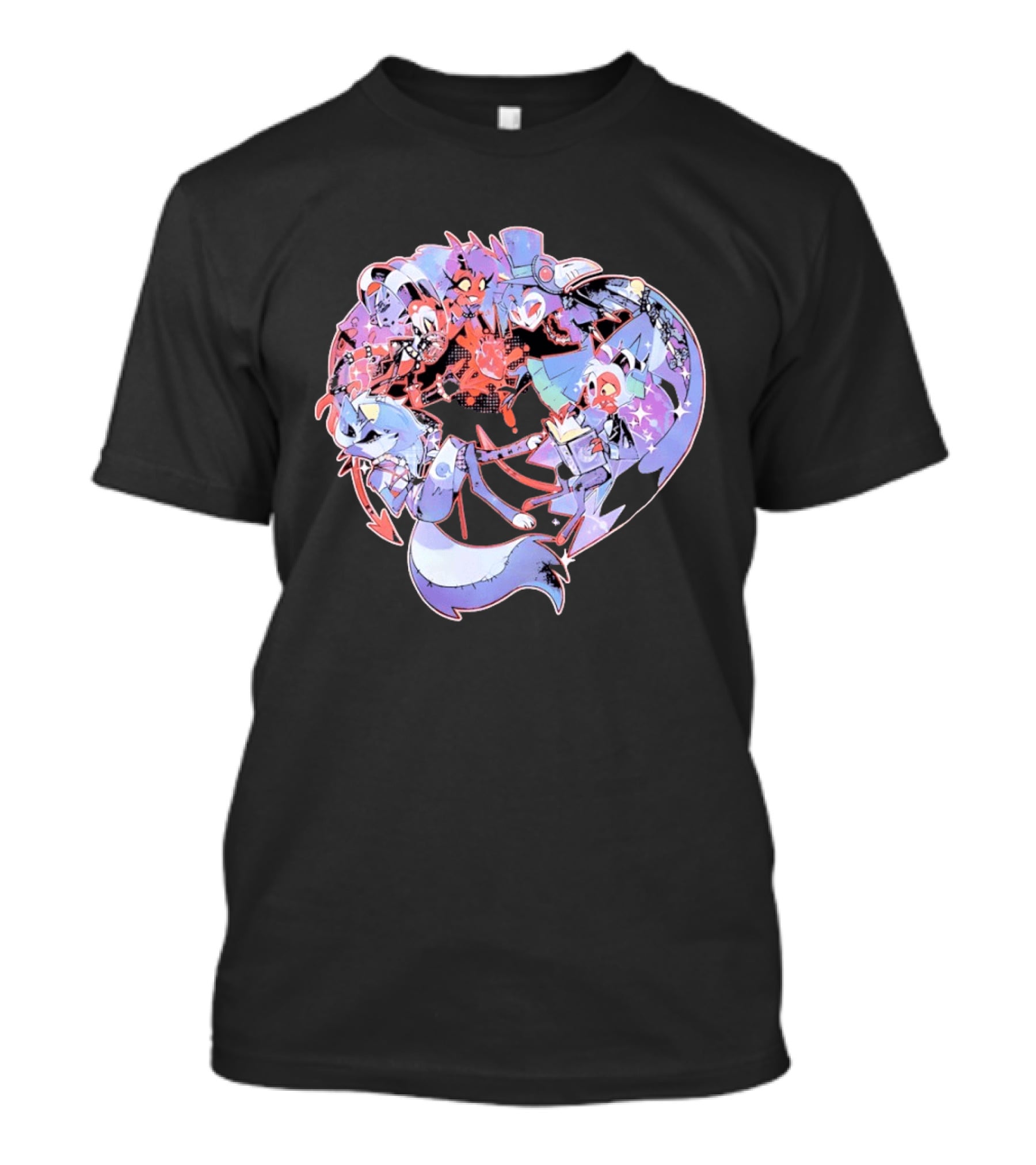 Helluva Boss Blitzø Moxxie Heart Character Collage T-Shirt