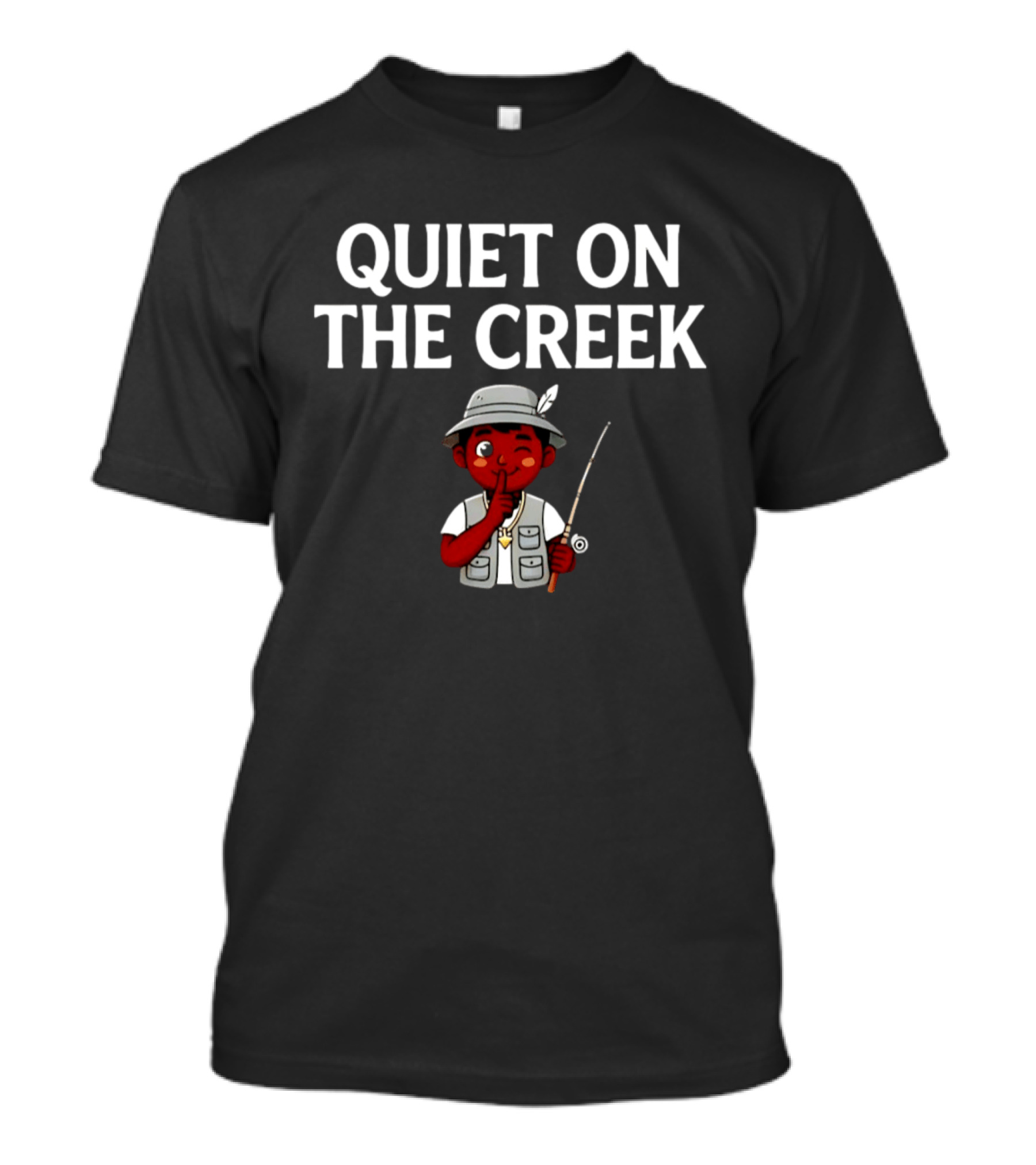 Quiet On The Creek Cartoon Fisherman With Fishing Rod T-Shirt