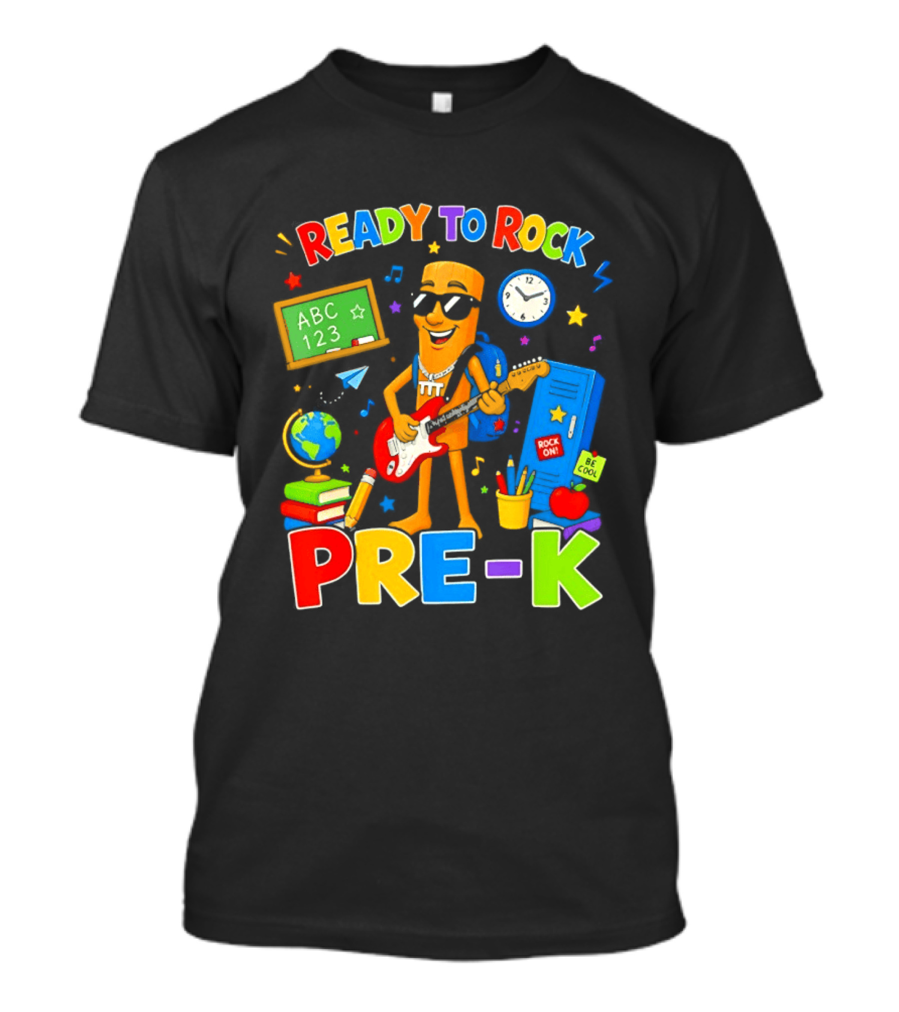 Ready To Rock Pre K Cartoon With Guitar And School Supplies T-Shirt