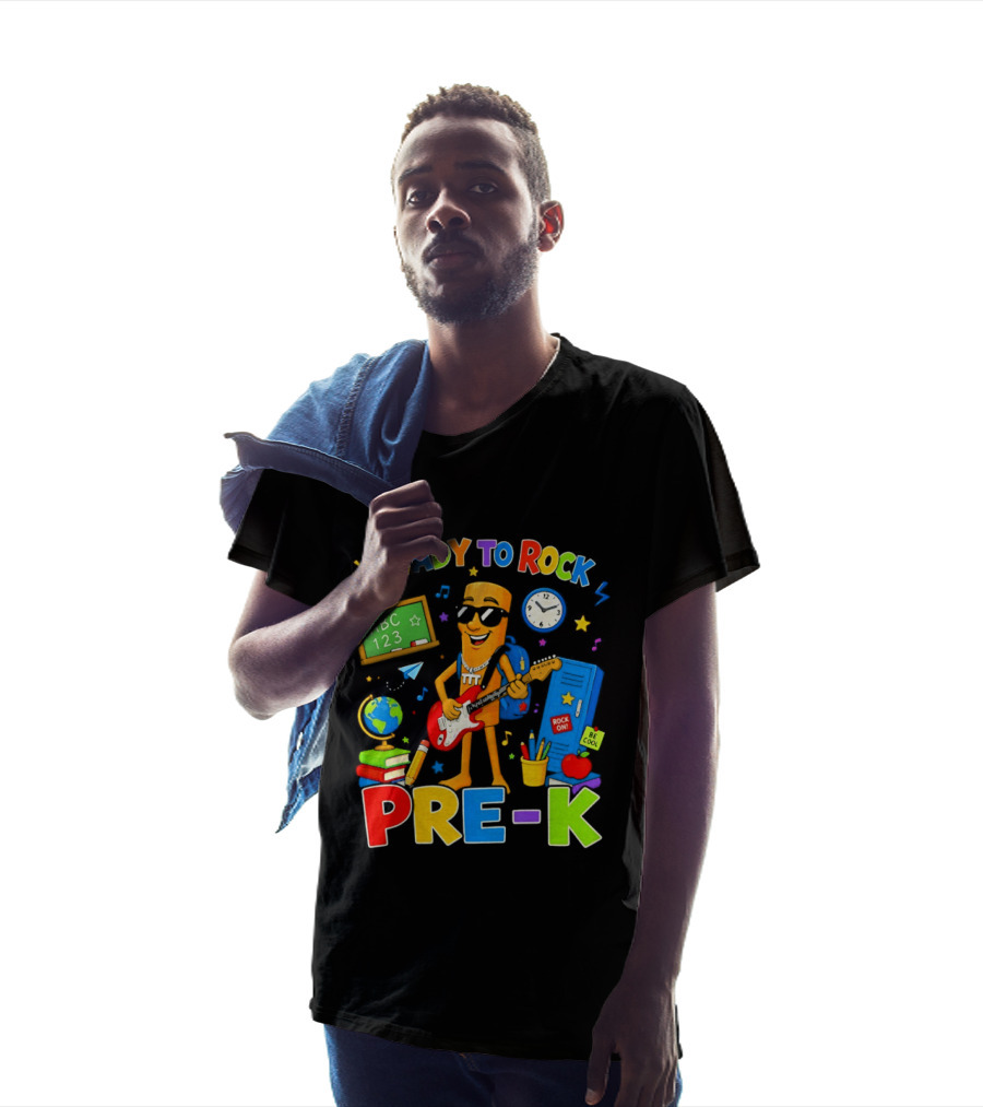 Ready To Rock Pre K Cartoon With Guitar And School Supplies T-Shirt