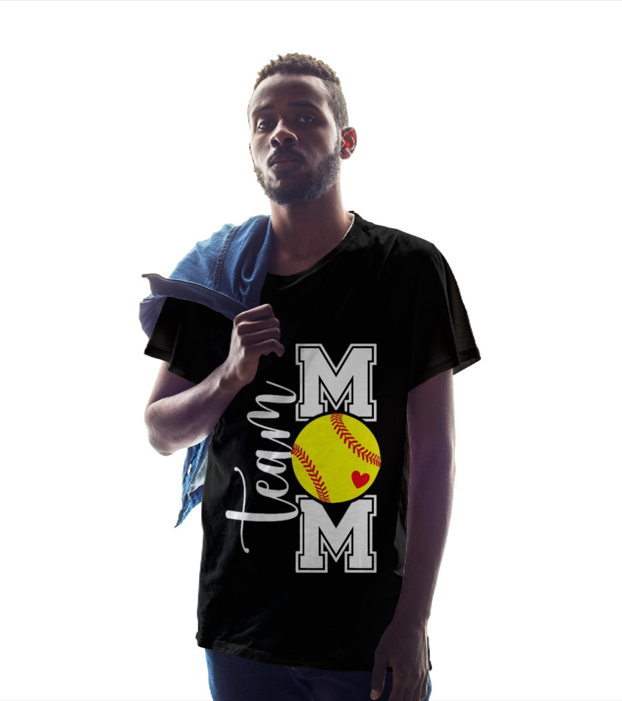 Team Mom Softball Yellow Heart Ball T-Shirt