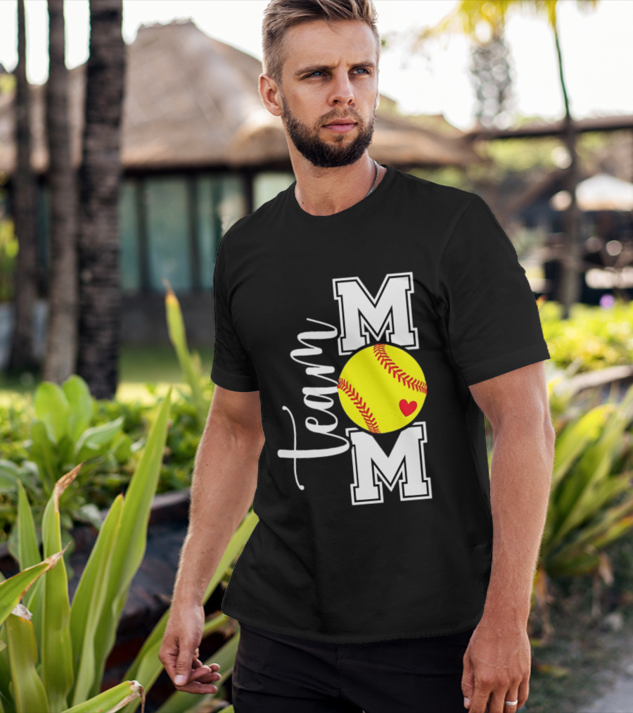 Team Mom Softball Yellow Heart Ball T-Shirt