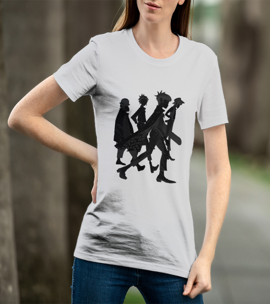 Gorillaz Band Members Silhouettes Dark Shadows Walking T-Shirt