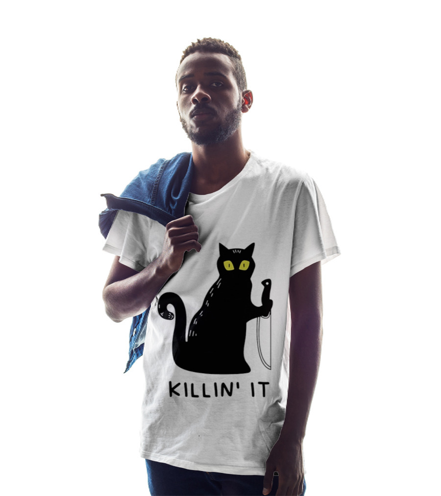 Black Cat Killin' It Halloween Knife T-Shirt