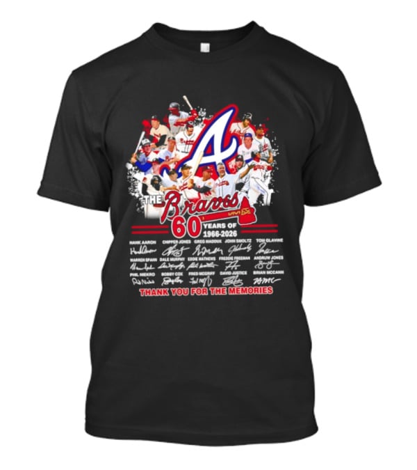 Atlanta Braves 60 Years 1966 2026 Collage Team Thank You For The Memories Autographed T-Shirt