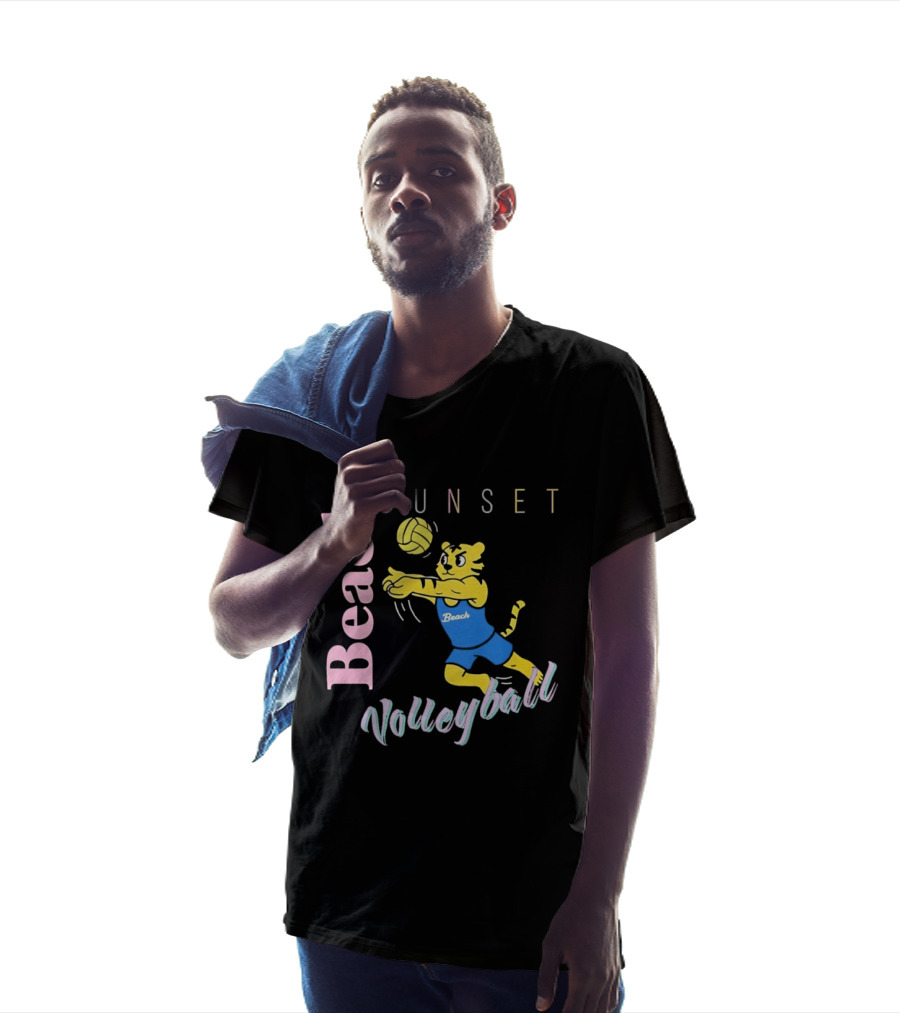 Beach Sunset Volleyball Tiger Jeff Cole T-Shirt