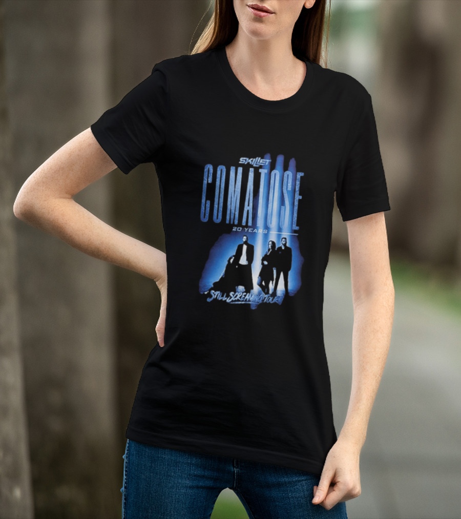 Skillet Comatose 20 Years Still Screaming Tour 2026 Band Silhouette Blue T-Shirt