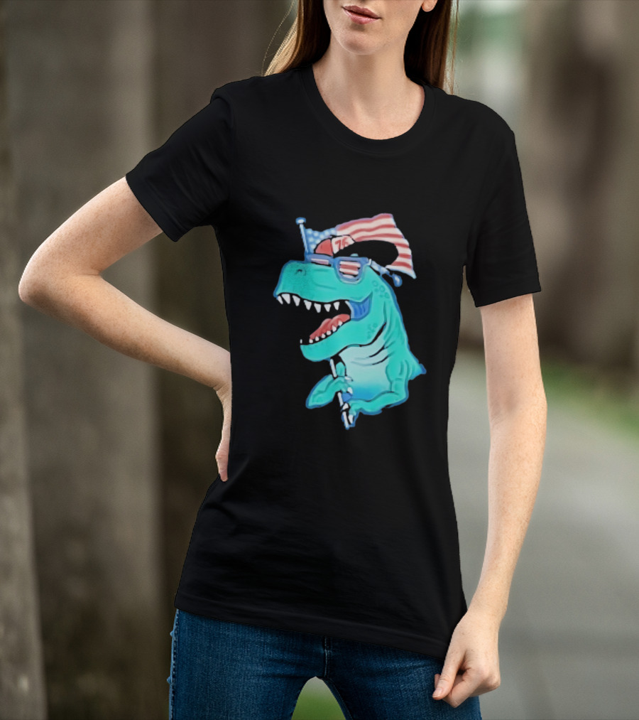 Patriotic Rex American Flag Sunglasses 76 Dinosaur T-Shirt