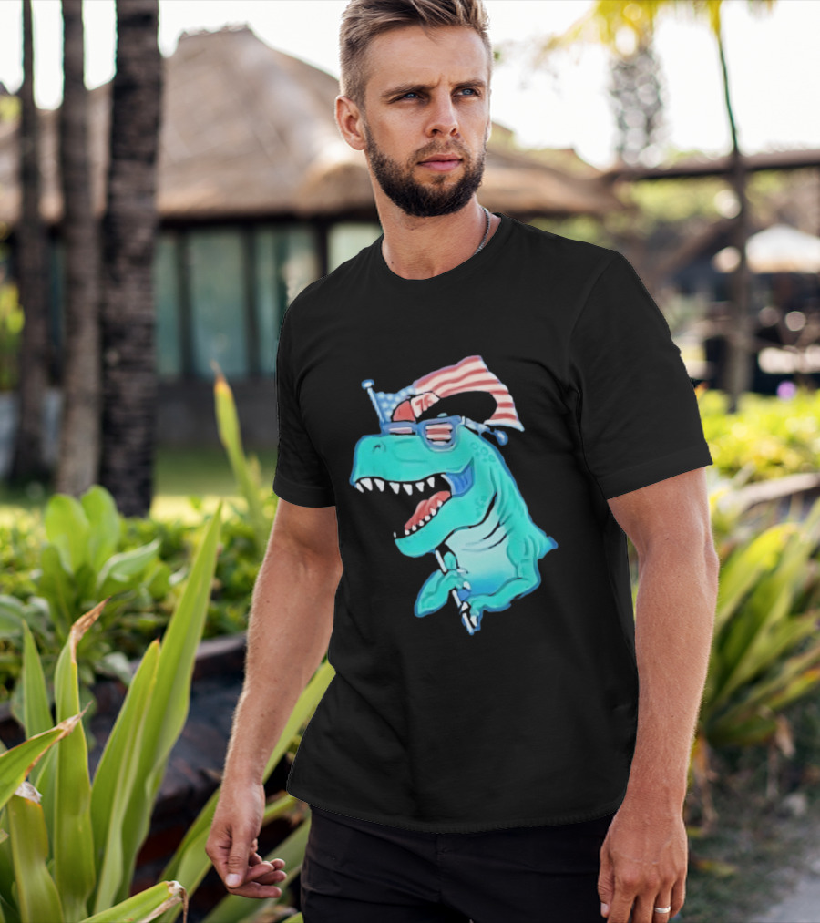 Patriotic Rex American Flag Sunglasses 76 Dinosaur T-Shirt