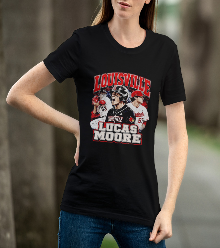 Lucas Moore Louisville Cardinals Baseball Players Dynamic Action T-Shirt