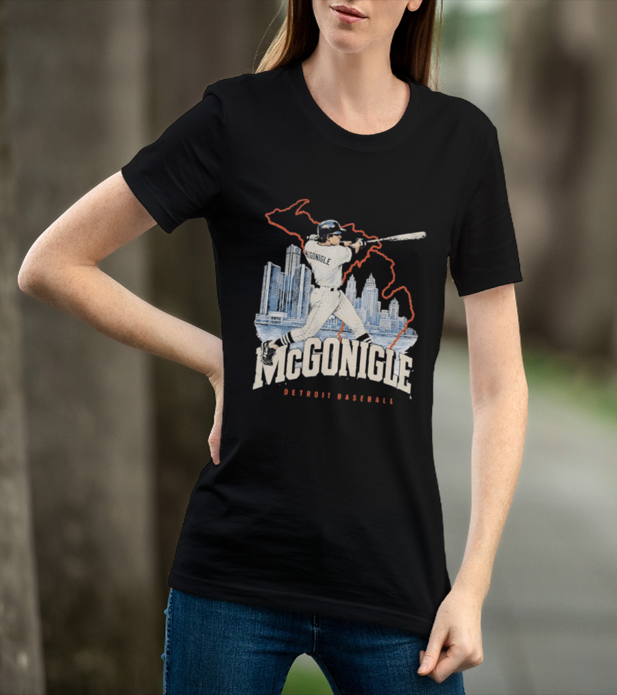 McGonigle Detroit Baseball Vintage Player Retro Skyline T-Shirt