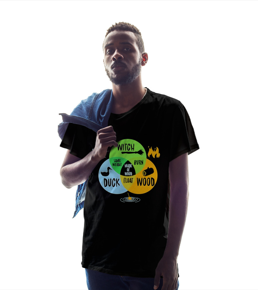 Monty Python Witch Duck Same Weight Made Of Wood Burn Float Venn Diagram T-Shirt