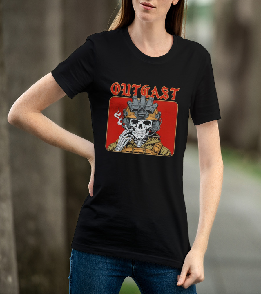 OUTGAST Skull Smoking With Night Vision Goggles FABECOO T-Shirt