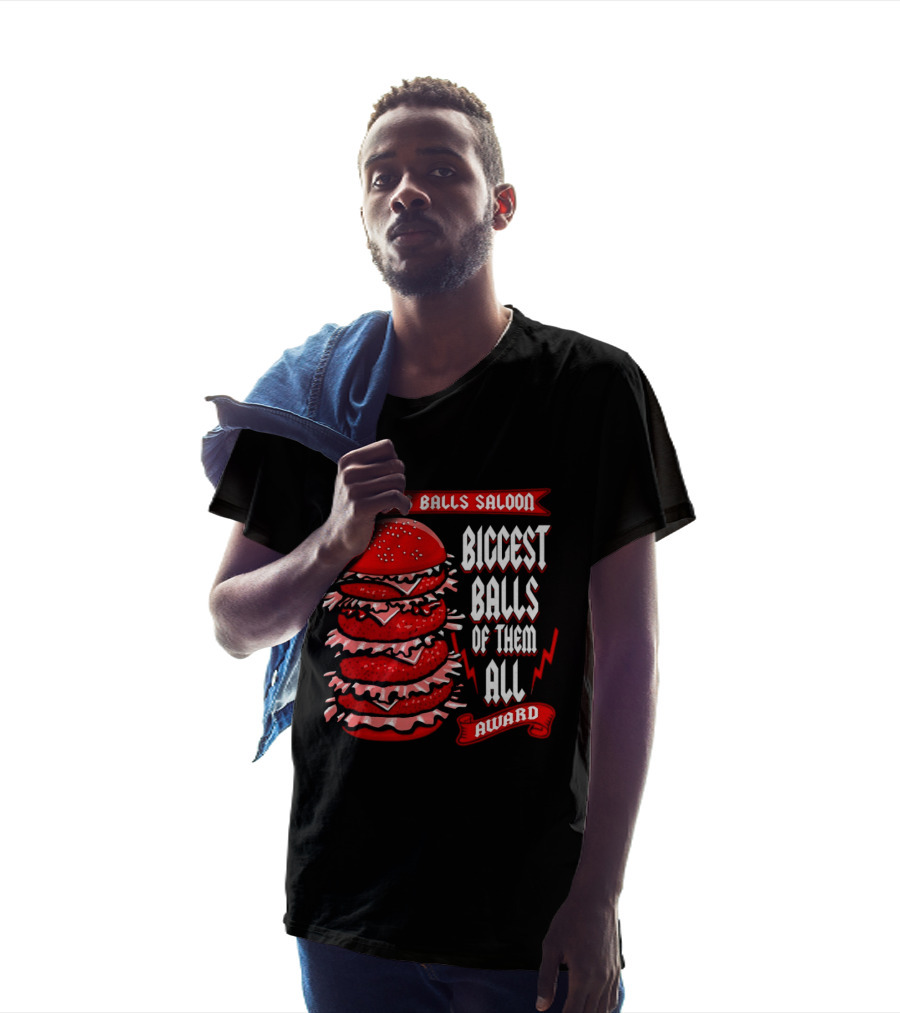 Brass Balls Saloon Biggest Balls Of Them All Award Burger Tower T-Shirt
