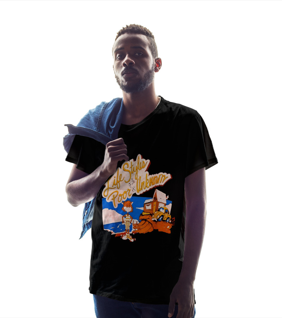 Life Styles Of The Poor And Unknown Cartoon Cat Beach Scene With House And Car T-Shirt